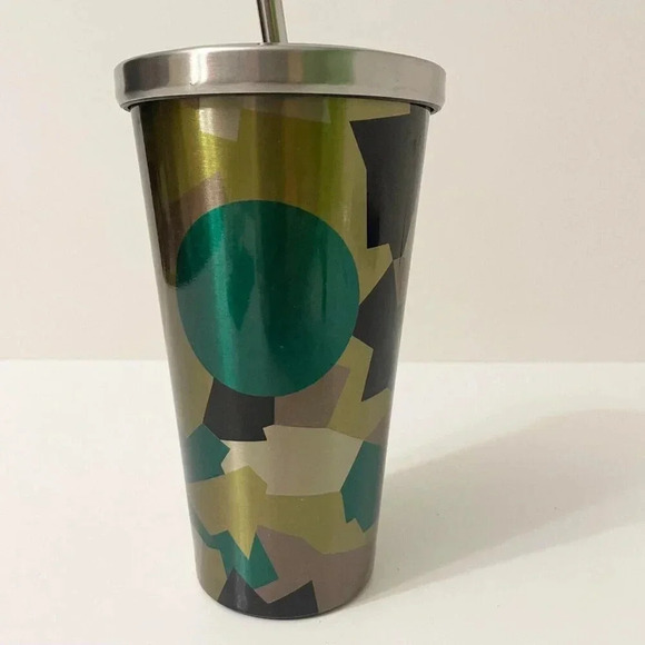 Starbucks 2014 Stainless Steel 16oz Camo Tumbler Cup With Stainless Steel Straw - Picture 3 of 16